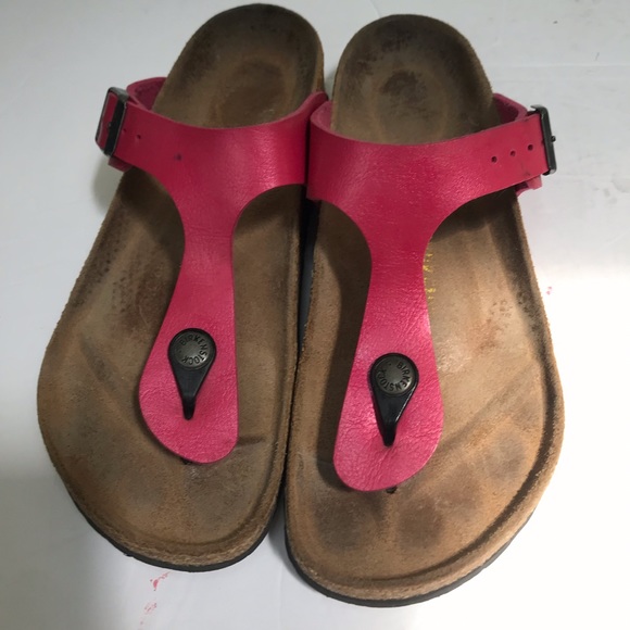 BIRKENSTOCK GIZEH Thong Pink Vegan Leather Sandals Slides Mules Cork Minimalist - Picture 7 of 13